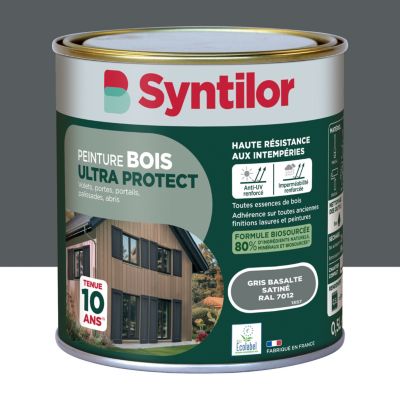Peinture bois extérieur gris basalte RAL 7012 satin Syntilor Ultra Protect 0.5 L