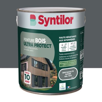 Peinture bois extérieur gris basalte RAL 7012 satin Syntilor Ultra Protect 2,5 L