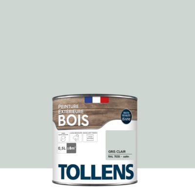 Peinture bois extérieur gris clair RAL 7035 satin Tollens 0.5 L