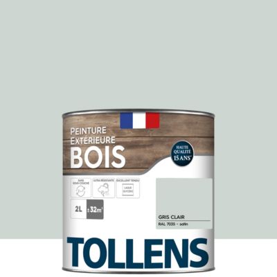 Peinture bois extérieur gris clair RAL 7035 satin Tollens 2 L