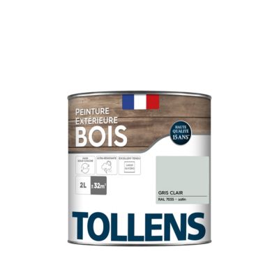 Peinture bois extérieur gris clair RAL 7035 satin Tollens 2 L