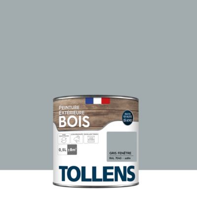 Peinture bois extérieur gris fenêtre RAL 7040 satin Tollens 0.5 L