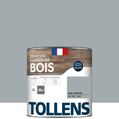 Peinture bois extérieur gris fenêtre RAL 7040 satin Tollens 2 L