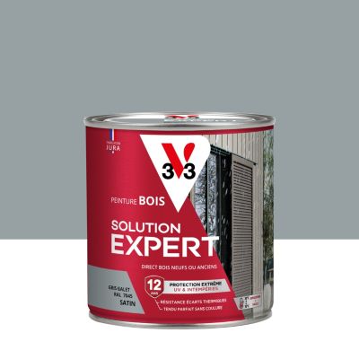 Peinture bois extérieur gris galet satin V33 Solution Expert 0.5 L
