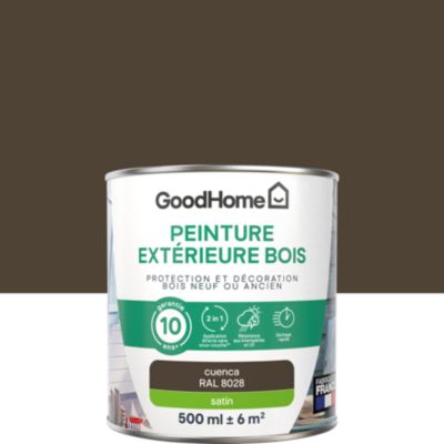 Peinture bois extérieur marron cuenca RAL 8028 satin GoodHome 0.5 L