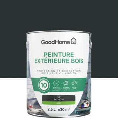 Peinture bois extérieur noir delaware RAL 9005 satin GoodHome 2.5 L