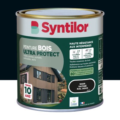 Peinture bois extérieur noir RAL 9005 satin Syntilor Ultra Protect 0.5 L