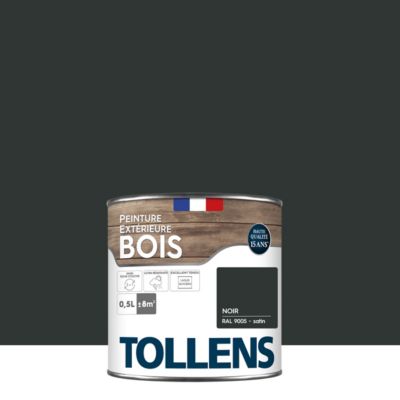 Peinture bois extérieur noir RAL 9005 satin Tollens 0.5 L