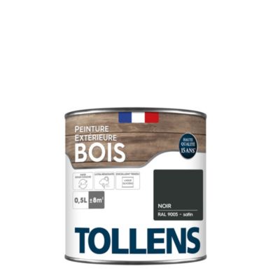 Peinture bois extérieur noir RAL 9005 satin Tollens 0.5 L