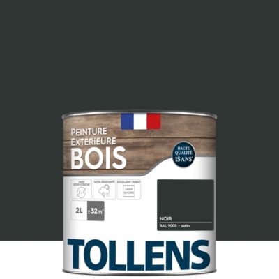 Peinture bois extérieur noir RAL 9005 satin Tollens 2 L