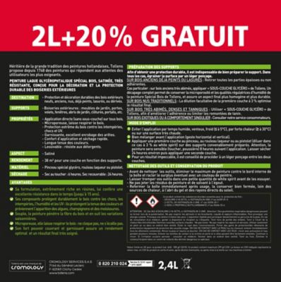 Peinture bois extérieur premium rouge basque Tollens 2L + 20% gratuit