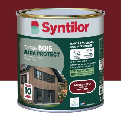 Peinture bois extérieur rouge basque RAL 3004 satin Syntilor Ultra Protect 0.5 L