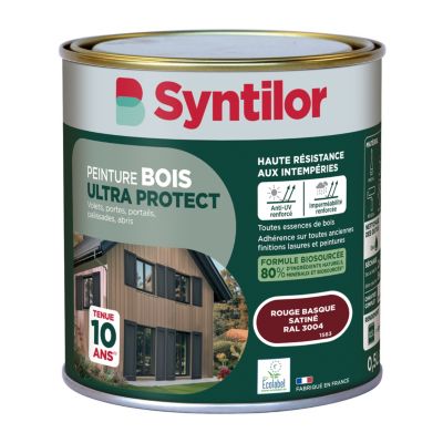 Peinture bois extérieur rouge basque RAL 3004 satin Syntilor Ultra Protect 0.5 L