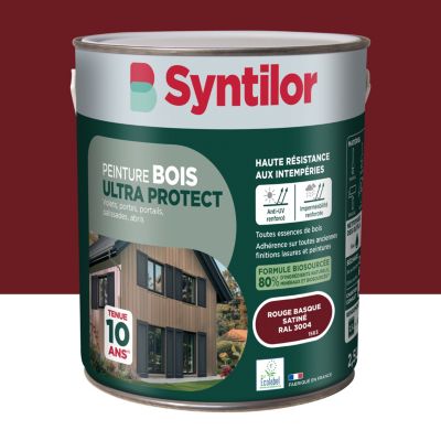 Peinture bois extérieur rouge basque RAL 3004 satin Syntilor Ultra Protect 2.5 L
