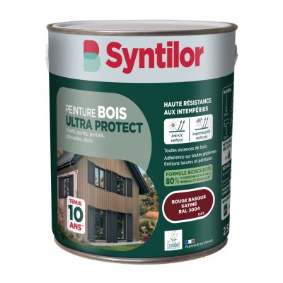 Peinture bois extérieur rouge basque RAL 3004 satin Syntilor Ultra Protect 2.5 L