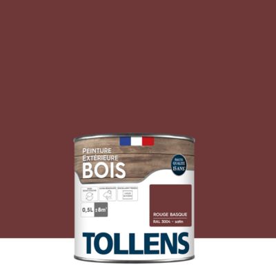 Peinture bois extérieur rouge basque RAL 3004 satin Tollens 0.5 L