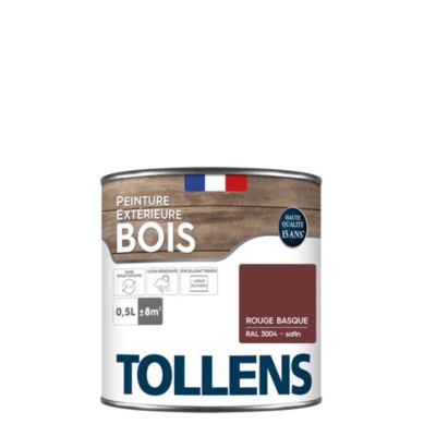 Peinture bois extérieur rouge basque RAL 3004 satin Tollens 0.5 L