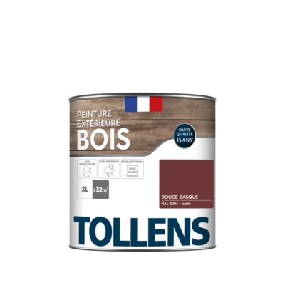 Peinture bois extérieur rouge basque RAL 3004 satin Tollens 2 L