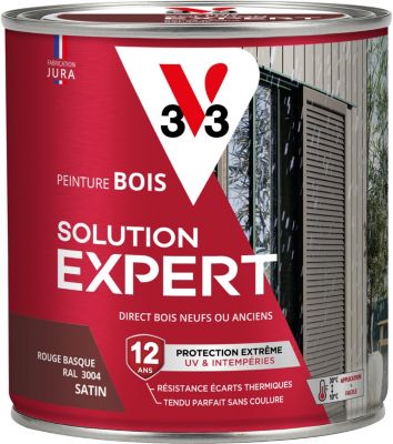 Peinture bois extérieur rouge basque satin V33 Solution Expert 0.5 L
