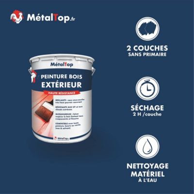 Peinture Bois Exterieur - Rouge feu - RAL 3000 - 5 L - Métaltop