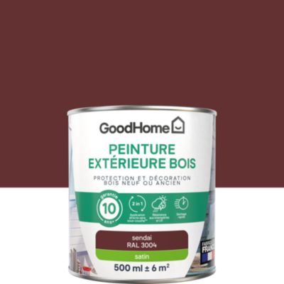 Peinture bois extérieur rouge sendai RAL 3004 satin GoodHome 0.5 L