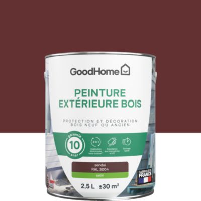 Peinture bois extérieur rouge sendai RAL 3004 satin GoodHome 2.5 L