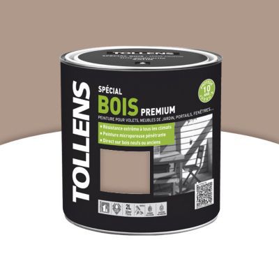 Peinture bois extérieur Tollens Taupe satin 2L