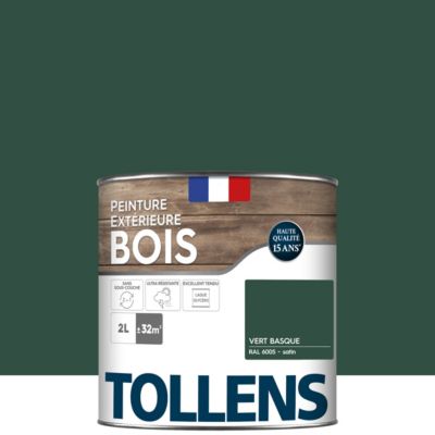 Peinture bois extérieur vert basque RAL 6005 satin Tollens 2 L