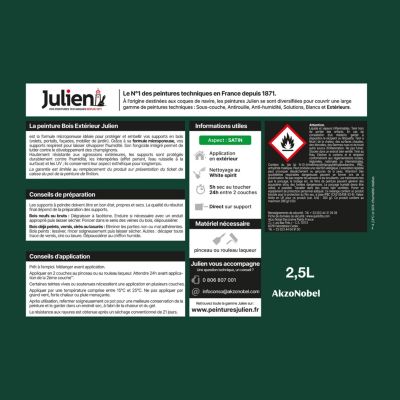 Peinture bois extérieur vert basque satin Julien 2.5 L