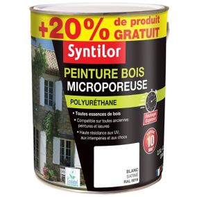 Peinture bois microporeuse intérieur extérieur blanc Syntilor 2,5L + 20% gratuit