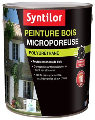 Peinture bois microporeuse intérieur extérieur blanc brillant Syntilor 2,5L