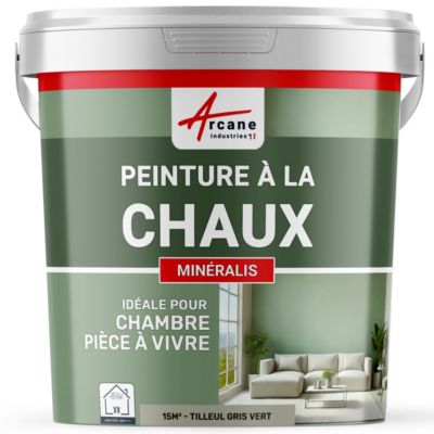 PEINTURE CHAUX NATURELLE - MINERALIS Tilleul Gris Vert - 15 m² (2.5 kg en 1 couche) - ARCANE INDUSTRIES