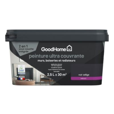 Peinture couleur 2 en 1 velours GoodHome noir zellige 2,5L