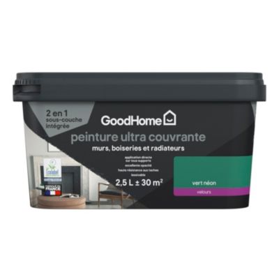 Peinture couleur 2 en 1 velours GoodHome vert néon 2,5L