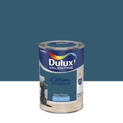 Peinture couleur murs, boiseries et radiateurs Crème de couleur Dulux Valentine bleau paon mat 1,25L