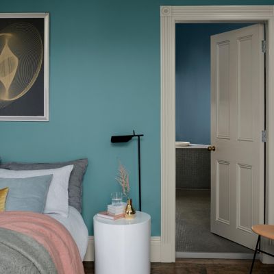 Peinture couleur murs, boiseries et radiateurs Crème de couleur Dulux Valentine bleu canard satin 1,25L
