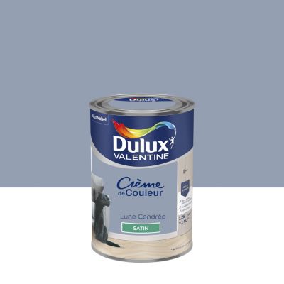 Peinture couleur murs, boiseries et radiateurs Crème de couleur Dulux Valentine bleu lune cendrée satin 1,25L