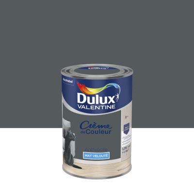 Peinture haute résistance Crème de couleur cuisine et bain Dulux Valentine gris anthracite satin 0,75L