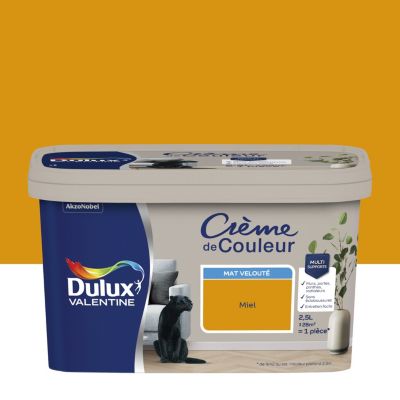 Peinture couleur murs, boiseries et radiateurs Crème de couleur Dulux Valentine jaune miel mat velouté 2,5L