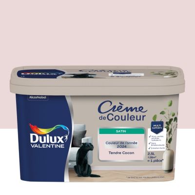 Peinture couleur murs, boiseries et radiateurs Crème de couleur Dulux Valentine rose tendre coton satin 2,5L