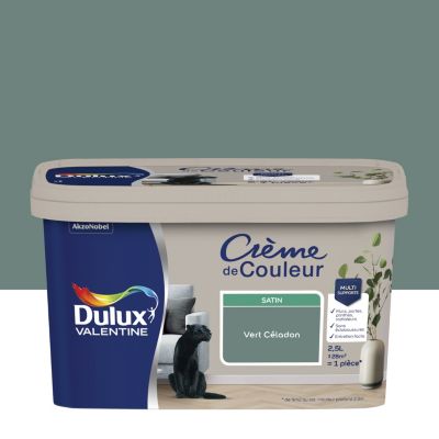 Peinture couleur murs, boiseries et radiateurs Crème de couleur Dulux Valentine vert celadon satin 1,25L