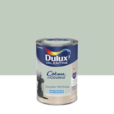 Peinture couleur murs, boiseries et radiateurs Crème de couleur Dulux Valentine vert douceur de l'aube mat velouté 1,25L