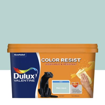 Peinture couleur murs et boiseries color resist Dulux Valentine bleu aqua mat 2,5L