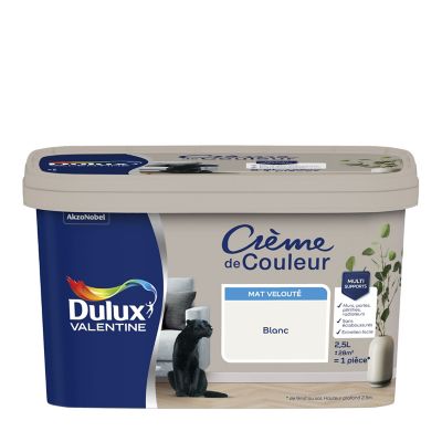 Peinture Crème De Couleur Dulux Valentine mat blanc 2,5L