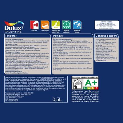 Peinture Crème de Couleur Dulux Valentine mat bleu paon 0,5L