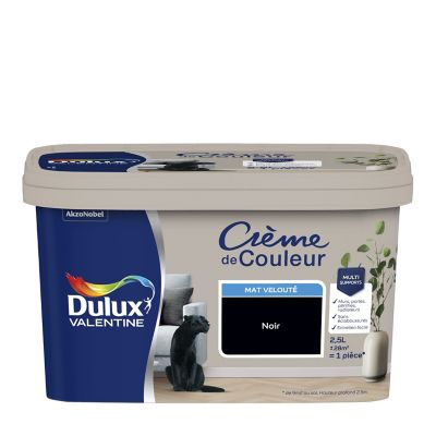 Peinture Crème De Couleur Dulux Valentine mat noir 2,5L