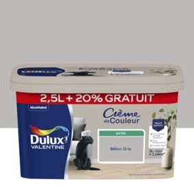Peinture Crème De Couleur Dulux Valentine satin béton gris 2,5L + 20% gratuit