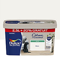Peinture Crème De Couleur Dulux Valentine satin blanc 2,5L + 20% gratuit
