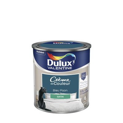Peinture Crème de Couleur Dulux Valentine satin bleu paon 0,5L