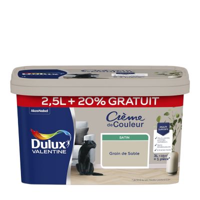 Peinture Crème De Couleur Dulux Valentine satin grain sable 2,5L + 20% gratuit